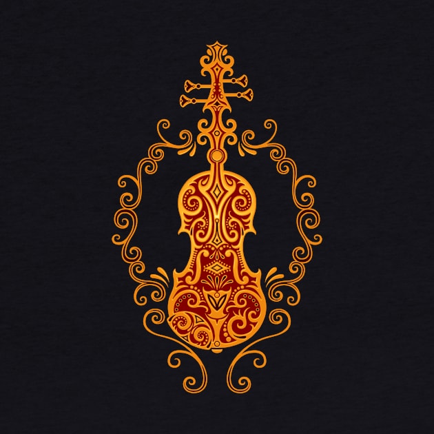 Intricate Golden Red Tribal Violin Design by jeffbartels